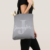Tote Bag Blanc Cursive & Monogramme Gris | Couleurs Modifia (De près)