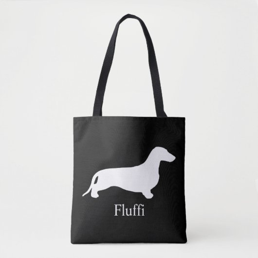 Tote Bag Blanc de silhouette de teckel + vos idées (Devant)