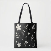 Tote Bag Blanc d'Ivoire Floral Noir (Devant)