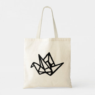 Tote Bag Blanc et noir - Origami Papier Grue Linocut