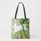Tote Bag Blanc Lapin Vert Art Déco Fourre-tout Vins de poch (Devant)