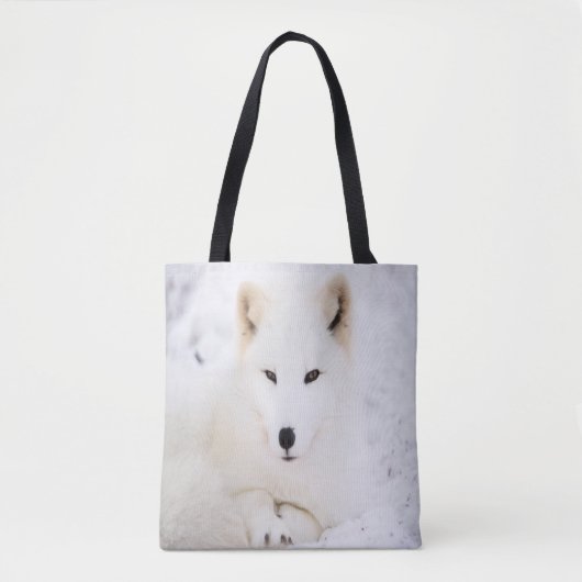 Tote Bag Blanc mignon renard dans la neige vous regardant (Devant)