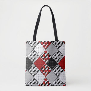 Tote Bag Blanc noir avec patchwork rétro rouge