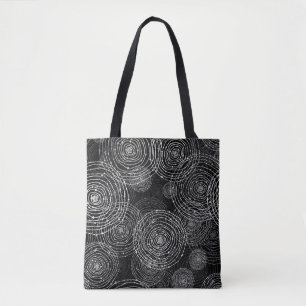 Tote Bag Blanc Noir : Formes Rondes Simples.