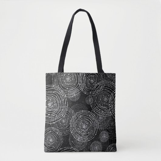 Tote Bag Blanc Noir : Formes Rondes Simples. (Devant)