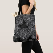 Tote Bag Blanc Noir : Formes Rondes Simples. (De près)