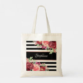 Tote Bag Blanc Noir Grille Moderne Floral Personnalisé (Dos)