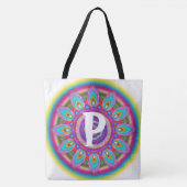 Tote Bag Blanc psychédélique initial fait sur commande de (Devant)