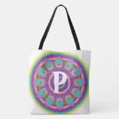 Tote Bag Blanc psychédélique initial fait sur commande de (Dos)