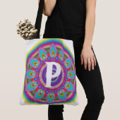 Tote Bag Blanc psychédélique initial fait sur commande de (De près)