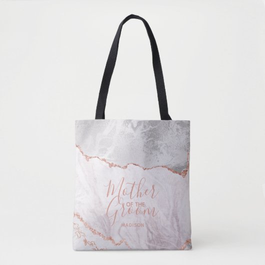 Tote Bag Blanc & Rose Or Agate Marbre Mère de la chambre (Devant)