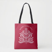 Tote Bag Blanc sur Rouge Scandinave Folk Art Arbre de Noël (Devant)