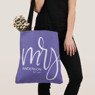 Tote Bag Blanc sur violet personnalisé Mme ESTABLISHED