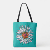 Tote Bag Blanc Turquoise orange rouge marguerite (Dos)