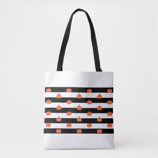 Tote Bag Blancs et Blancs avec Citrouilles - Halloween (Devant)