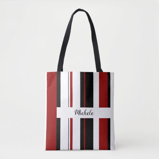 Tote Bag Blancs verticaux noirs rouges | Personnaliser (Devant)