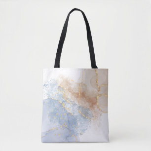 Tote Bag Bleu Abstrait, Taupe et Or