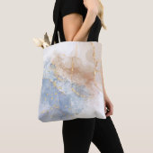 Tote Bag Bleu Abstrait, Taupe et Or (De près)