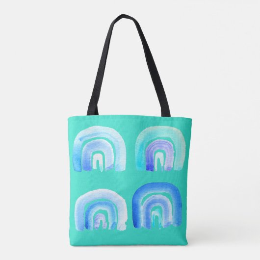 Tote Bag bleu arc-en-ciel rétro turquoise (Dos)