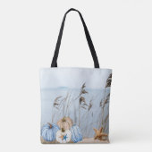 Tote Bag Bleu automne côtier et Citrouilles blancs et Starf (Dos)