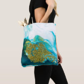 Tote Bag Bleu avec or parties scintillant fluide art, créat (De près)
