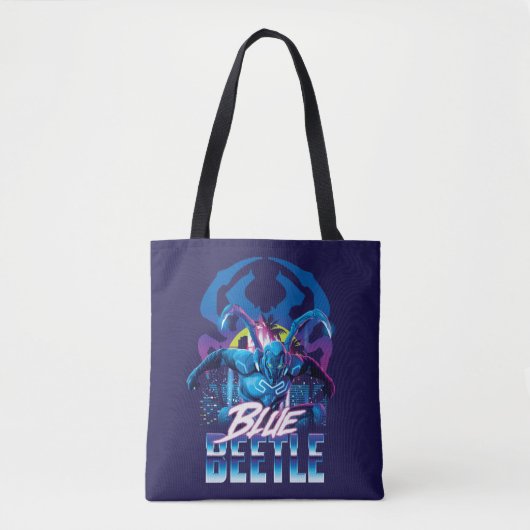 Tote Bag Bleu Beetle Rétrowave Ville coucher du soleil (Devant)