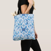 Tote Bag Bleu Blanc Batik Floral  (De près)