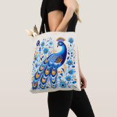 Tote Bag Bleu blanc élégant tendance Causal informel floral (De près)