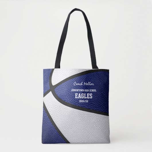 Tote Bag bleu blanc équipe couleurs basketball coach (Devant)
