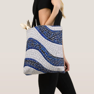 Tote Bag Bleu blanc Vague Motif 04
