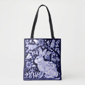Tote Bag Bleu Bleu Lapin Lapin Oiseaux de lapin Rustique De (Devant)