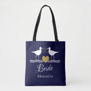 Tote Bag Bleu bleu marine or blanc mariage sandpipers