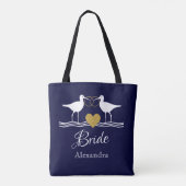 Tote Bag Bleu bleu marine or blanc mariage sandpipers (Dos)