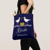 Tote Bag Bleu bleu marine or blanc mariage sandpipers (De près)