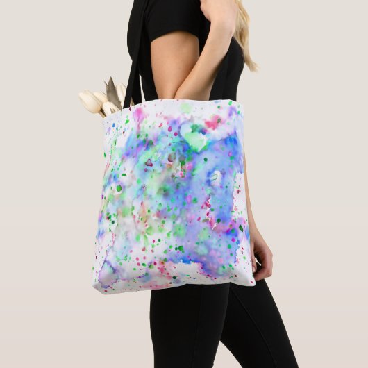 Tote Bag Bleu bleu vert mauve et rose Artsy Paint Splatter (De près)