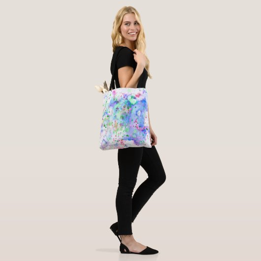 Tote Bag Bleu bleu vert mauve et rose Artsy Paint Splatter (Sur le modèle)