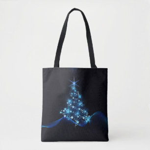 Tote Bag Bleu brillant des étoiles sur l'arbre de Noël fonc