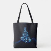 Tote Bag Bleu brillant des étoiles sur l'arbre de Noël fonc (Dos)