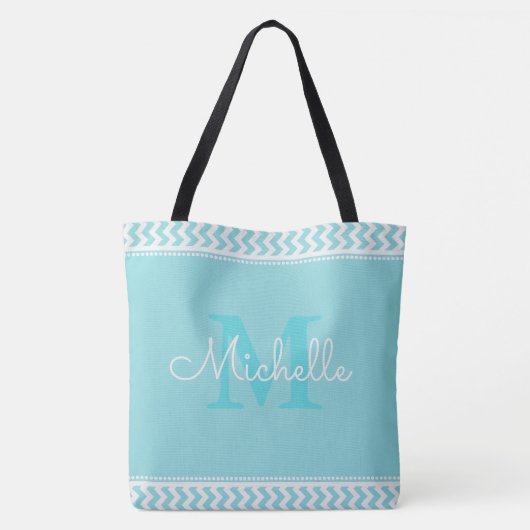 Tote Bag Bleu Chevron Monogrammé (Dos)