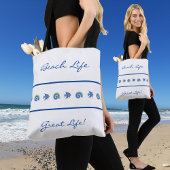 Tote Bag Bleu chic et blanc rayures Shell Fish Beach Life
