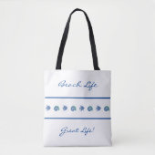 Tote Bag Bleu chic et blanc rayures Shell Fish Beach Life (Devant)
