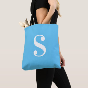 Tote Bag Bleu clair minimal avec grand monogramme blanc