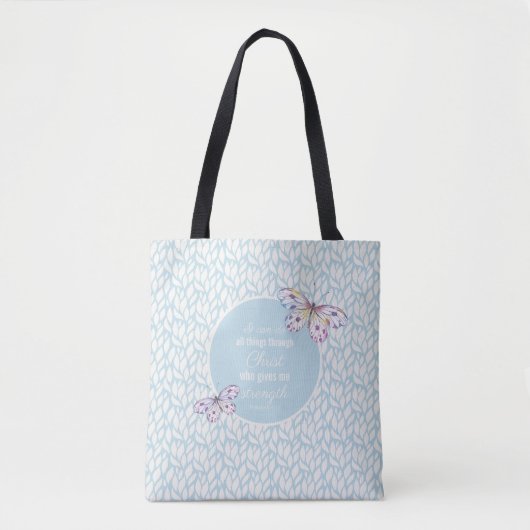 Tote Bag Bleu clair Philippiens 4:13 Papillon (Devant)