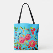 Tote Bag Bleu clair rose et fleurs de cerisier (Dos)