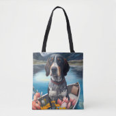 Tote Bag Bleu Coonhound sur une pagaie : une aventure Pitto (Devant)