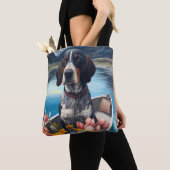 Tote Bag Bleu Coonhound sur une pagaie : une aventure Pitto (De près)