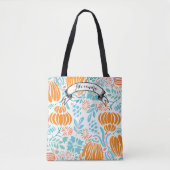 Tote Bag Bleu, corail et menthe Floral moderne (Devant)