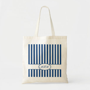 Tote Bag Bleu des rayures automnales avec monogramme