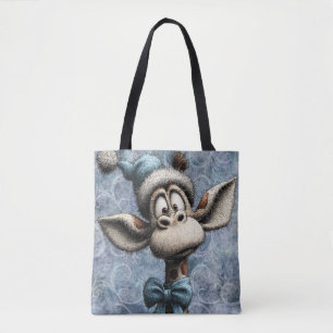 Tote Bag Bleu d'hiver Noël Girafe Mignon Avec Chapeau