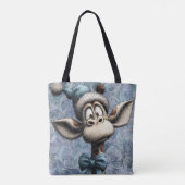 Tote Bag Bleu d'hiver Noël Girafe Mignon Avec Chapeau (Dos)